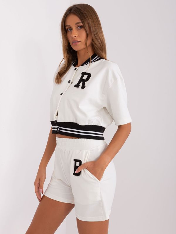 Fashionhunters Ecru casual set with a short baseball sweatshirt