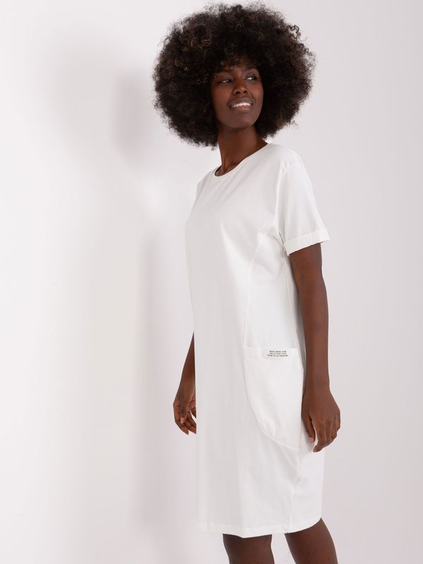 Fashionhunters Ecru cotton knee-length basic dress