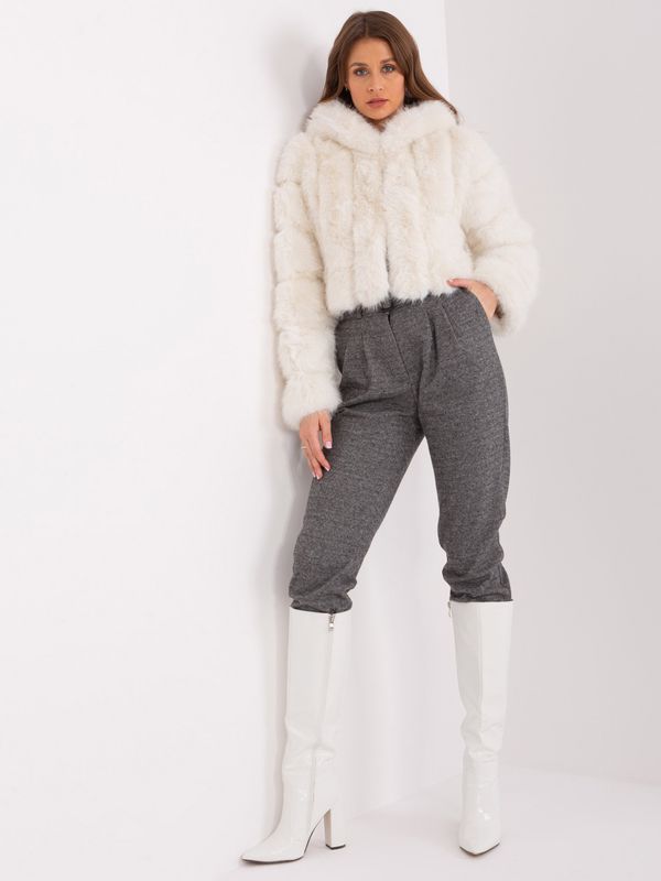 Fashionhunters Ecru fur jacket with hook and eye closure