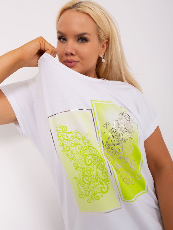 Fashionhunters Ecru-lime sweatshirt plus sizes with print