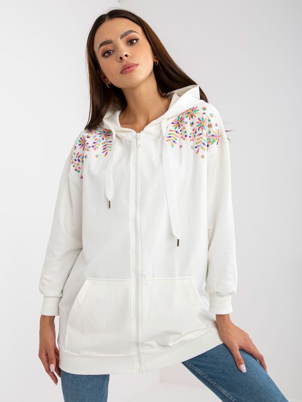 Fashionhunters Ecru, long, oversize cardigan with embroidery RUE PARIS