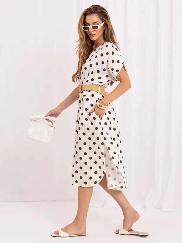 Italy Moda Ecru midi krilo s pletenim pasom