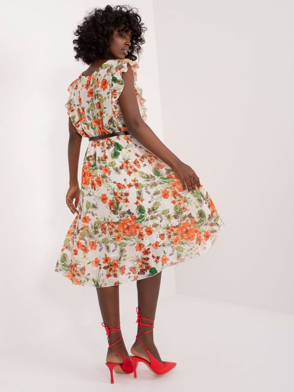 Fashionhunters Ecru-Orange Floral Summer Dress