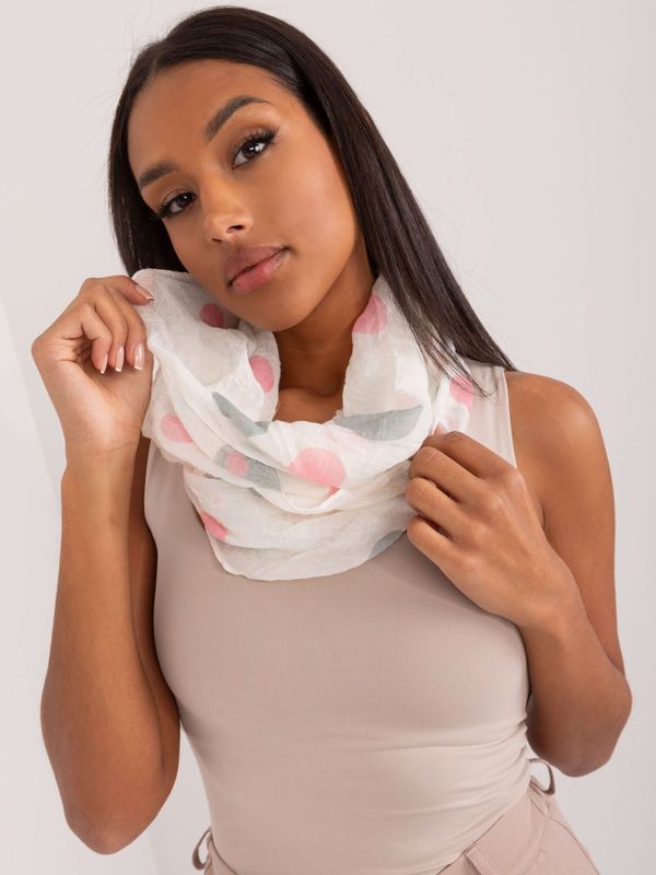Fashionhunters Ecru-pink women's scarf with polka dots