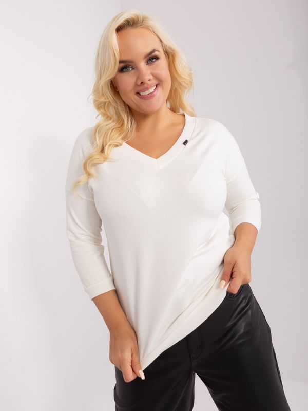 Fashionhunters Ecru Plus Size Basic Blouse with Cuff