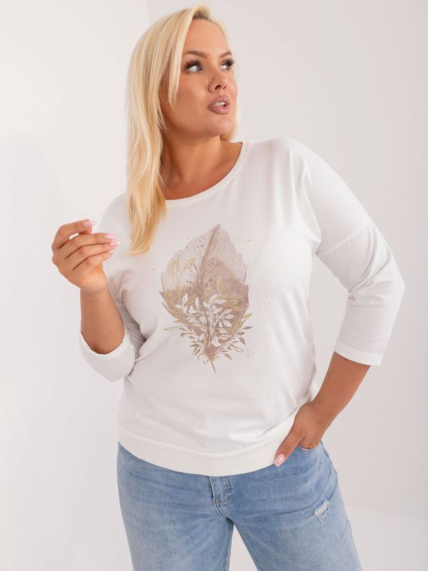 Fashionhunters Ecru plus size blouse with print and rhinestones