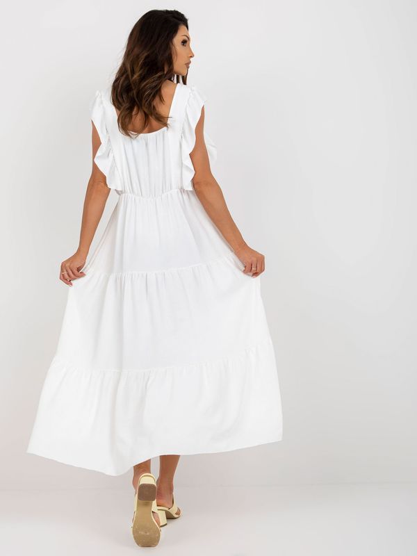 Fashionhunters Ecru summer dress with frills and elastic waistband