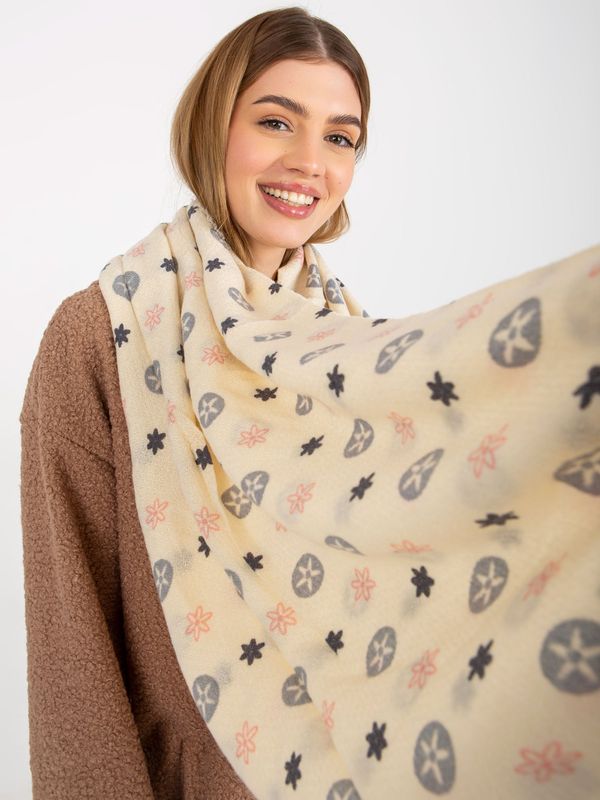 Fashionhunters Ecru women's scarf with prints