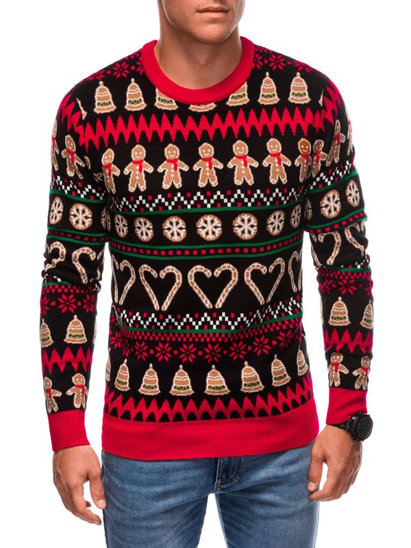 Edoti Edoti Men's Christmas Norwegian gingerbread sweater - black and brown