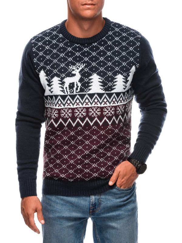 Edoti Edoti Men's Christmas winter jumper with reindeer - navy blue and white