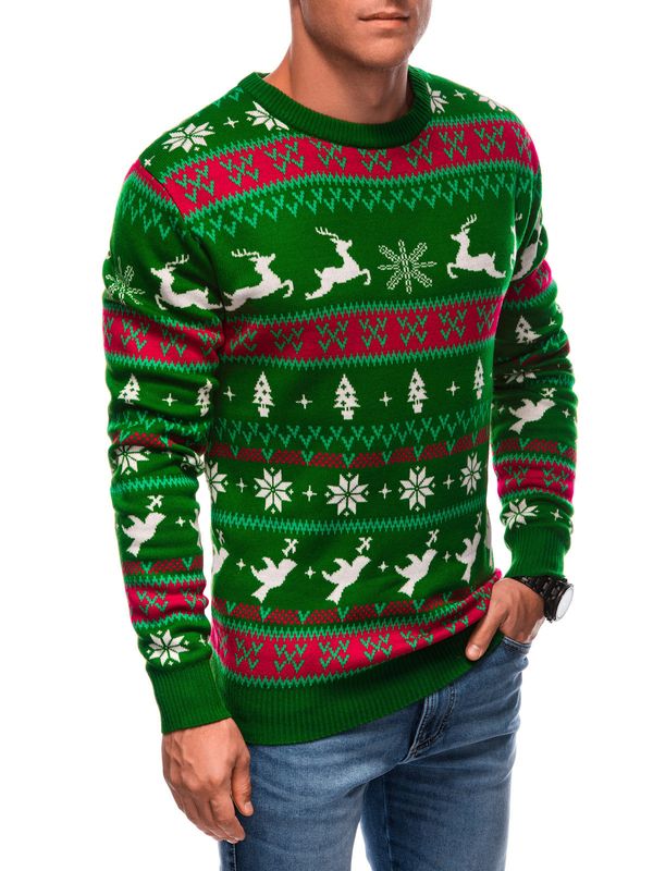 Edoti Edoti Men's Norwegian winter sweater with reindeer - green