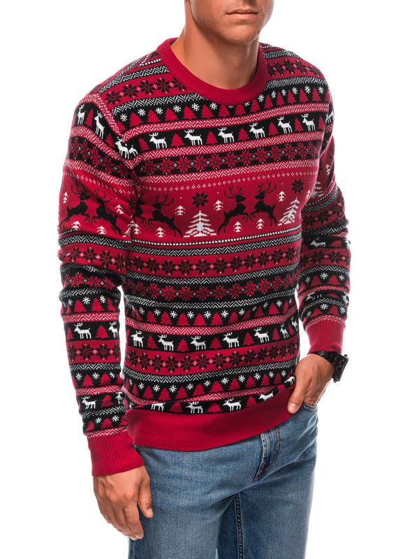 Edoti Edoti Men's red Christmas jumper with Norwegian patterns - red