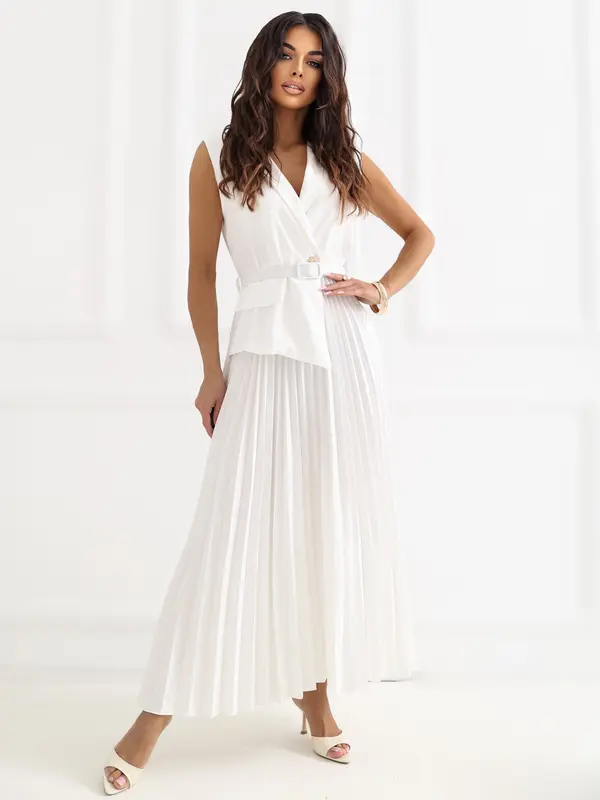 RUE PARIS Ekru nabrane brezrokavne obleke