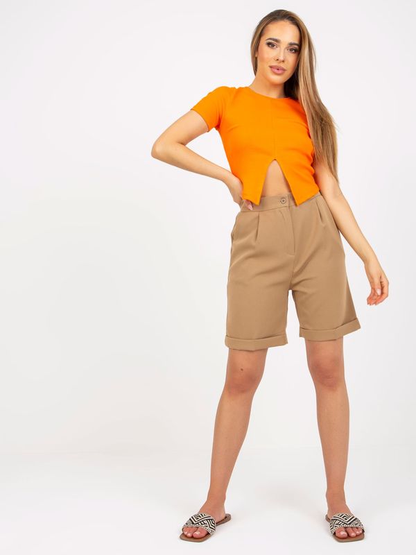 Fashionhunters Elegant dark beige long shorts with pleated