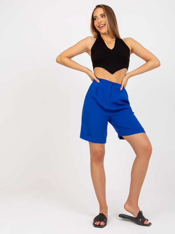 Fashionhunters Elegant long cobalt shorts with a high waist