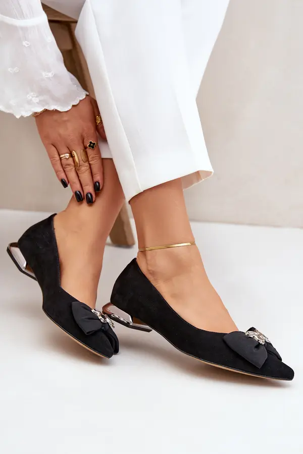 Laura Messi Elegant Suede Ballet Flats For Women With Bow Laura Messi 2893 Black