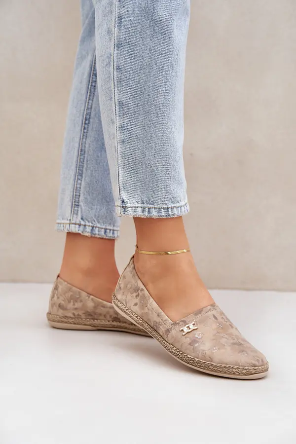 Zazoo Elegant Suede Espadrilles With Flowers Women Beige Zazoo 10177