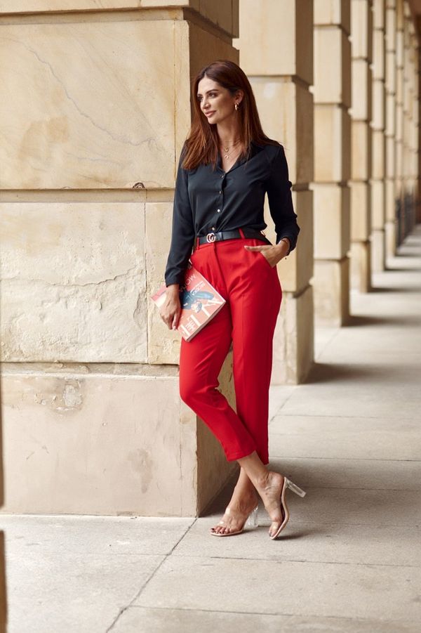 FASARDI Elegant trousers with red pleated