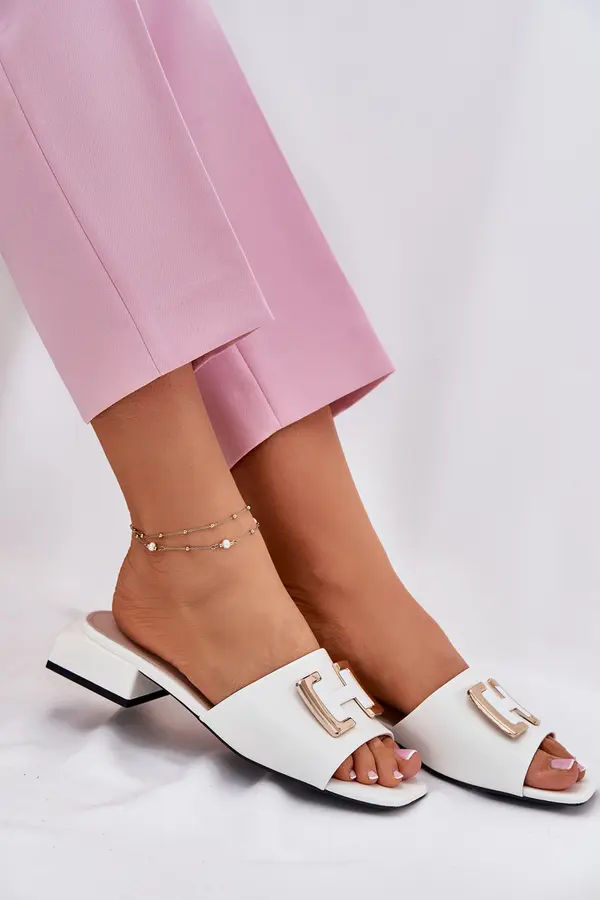 VINCEZA Elegant Women's Mules On A Block Heel With A Gold Detail Vinceza