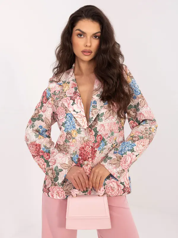 Italy Moda Eleganten roza blazer s cvetličnim vzorcem