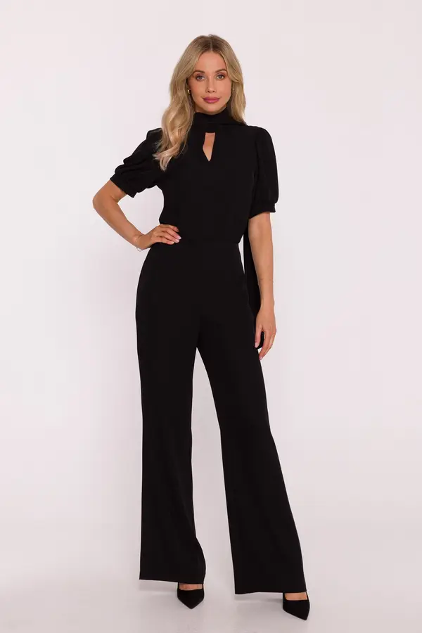 Stylove Eleganten ženski kombinezon s kratkimi rokavi - črne barve