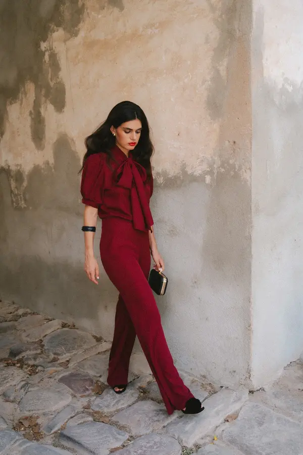 Stylove Eleganten ženski kombinezon s kratkimi rokavi in ​​pentljo