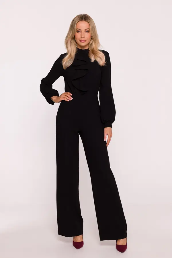 Stylove Eleganten ženski kombinezon z volančki - črne barve