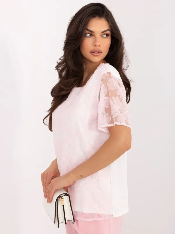 LAKERTA Elegantna bluza z bleščicami, svetlo roza