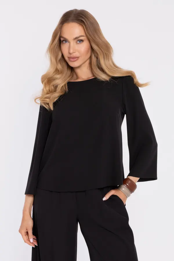 Made Of Emotion Elegantna bluza z ohlapnimi rokavi - črna