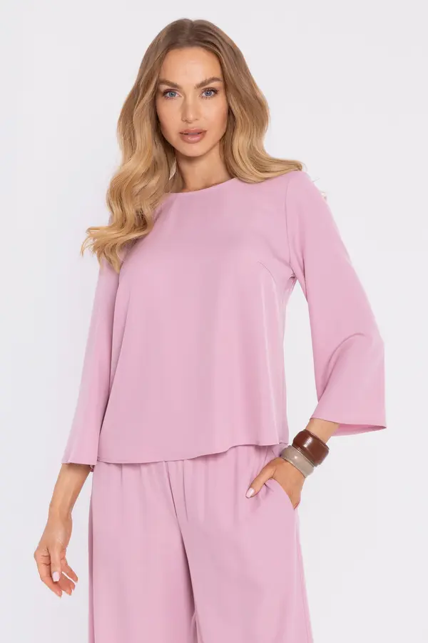 Made Of Emotion Elegantna bluza z ohlapnimi rokavi - pudrasta