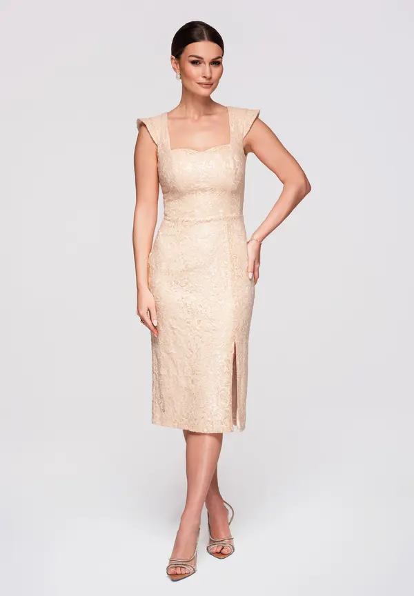 Edoti Elegantna čipkasta koktajl obleka