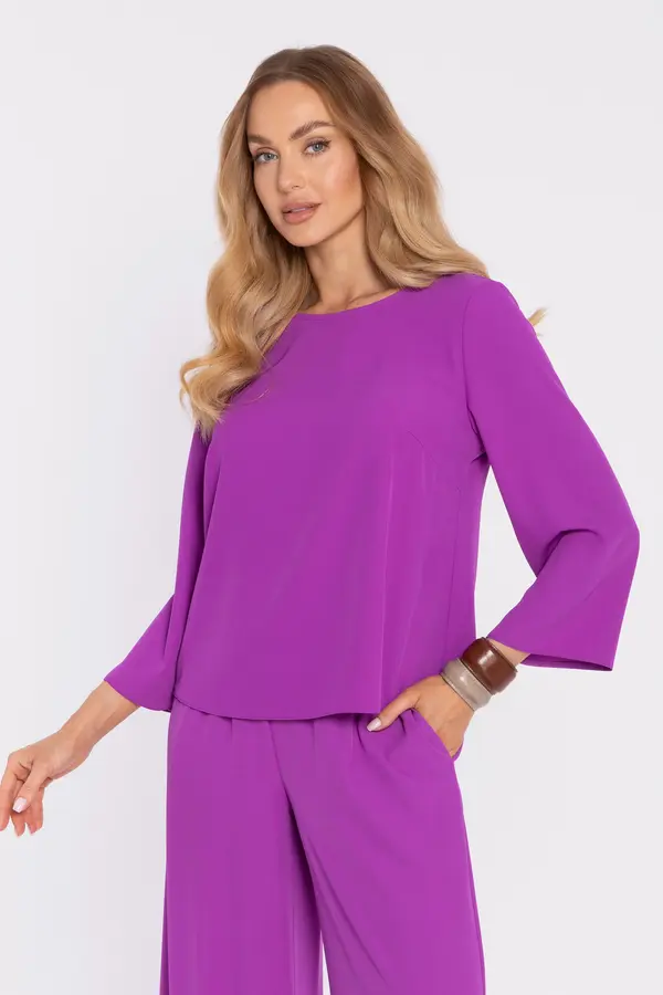 Made Of Emotion Elegantna ženska bluza z ohlapnimi rokavi - sivka