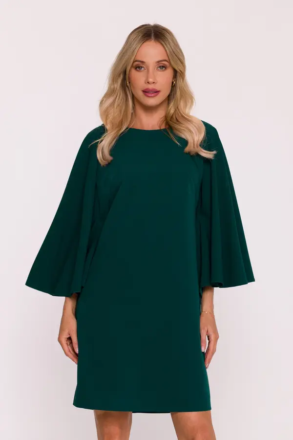 Stylove Elegantna ženska obleka z netopirskimi rokavi - zelena
