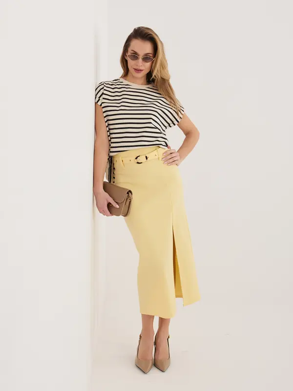 RUE PARIS Elegantno rumeno krilo s pasom