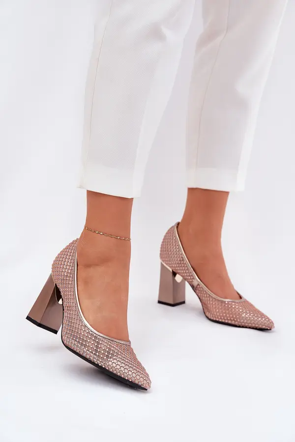VINCEZA Embellished Mesh Heels On Heel Beige Vinceza 62211