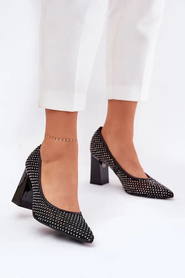 VINCEZA Embellished Mesh Pumps On A Heel Black Vinceza 62211