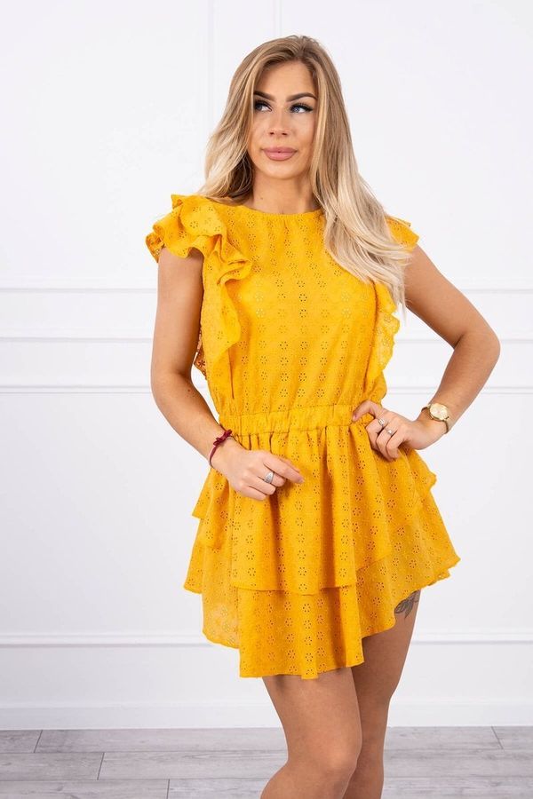 Kesi Embroidered dress with ruffles, mustard