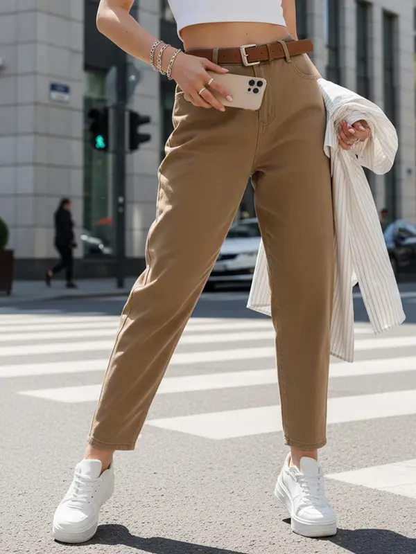 DStreet Enobarvne hlače s pasom