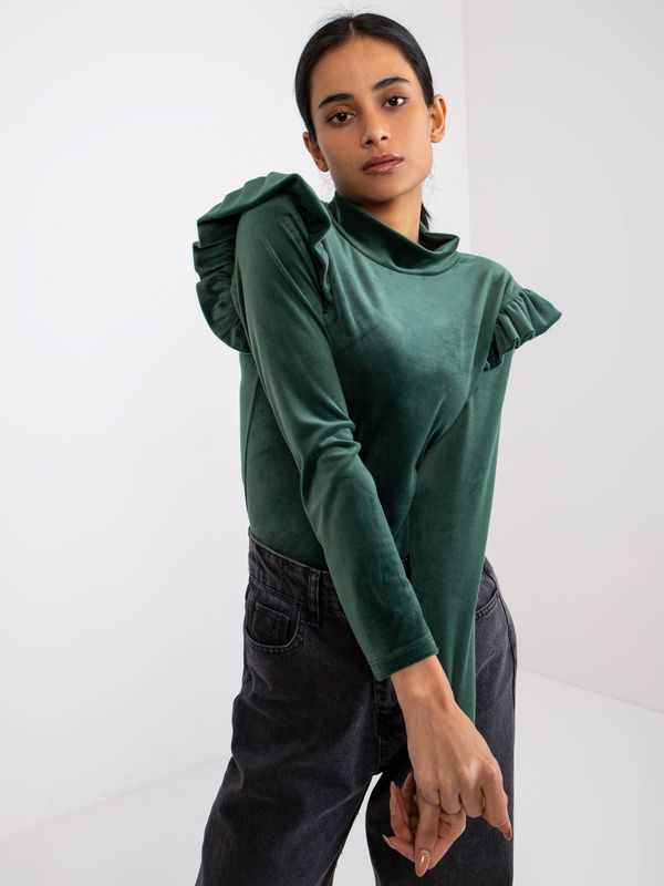 Fashionhunters Eugenie green velour blouse with ruffles