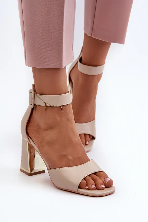 EVENTO EVENTO Elegant Women's Sandals with Block Heel Beige Rosazara