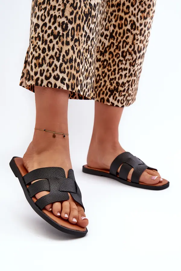 EVENTO EVENTO Flat Women's Flip-Flops Made of Faux Leather Black Risamay