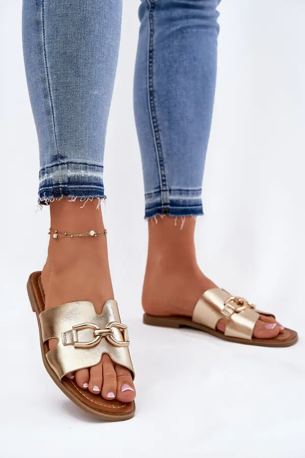 EVENTO EVENTO Ladies Flat Sandals With Decorative Detail Golden Amiresna