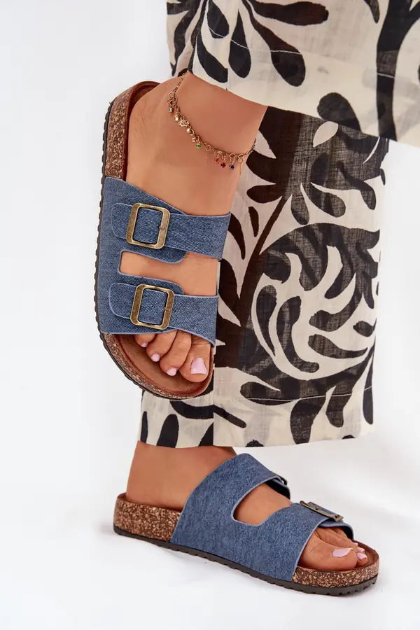 EVENTO EVENTO Ladies Slippers On Cork Platform With Buckles Dark Jeans Vesina