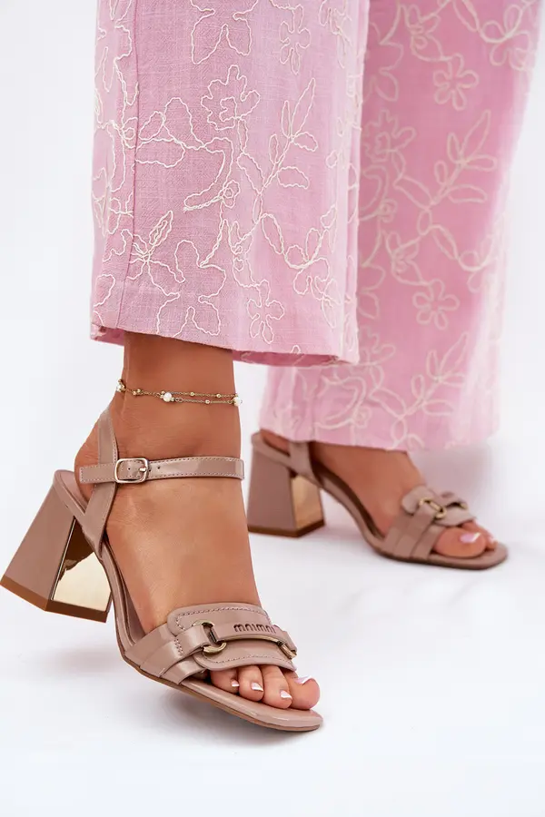 EVENTO EVENTO Leather patent women's sandals on heel beige Mevonelle