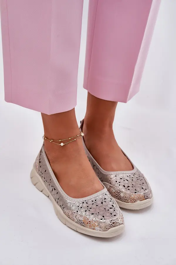 EVENTO EVENTO Leather Perforated Lightweight Ballerinas Gold Leaneila