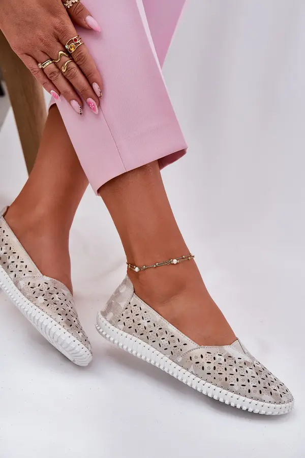 EVENTO EVENTO Suede perforated women's loafers gold-gray Chulieta