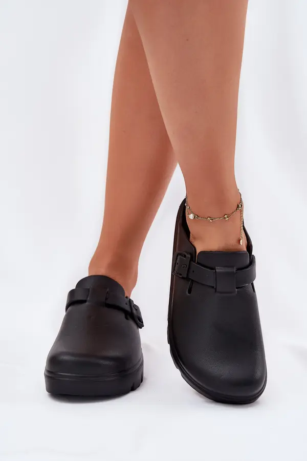 Boto EVENTO Women Foam Slippers With Strap And Buckle Black Larinie