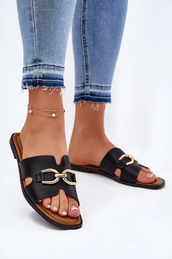 EVENTO EVENTO Women's Flat Sandals With Decorative Detail Black Amiresna