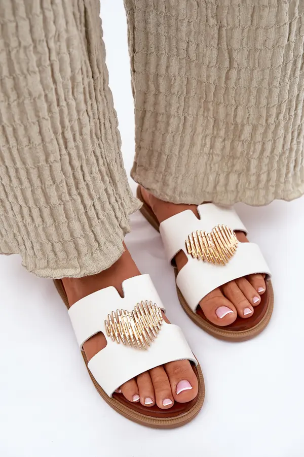EVENTO EVENTO Women's flat sandals with golden decoration white Karinma