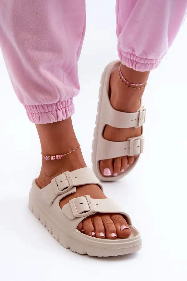 EVENTO EVENTO Women's Foam Platform Slides Beige Melorea